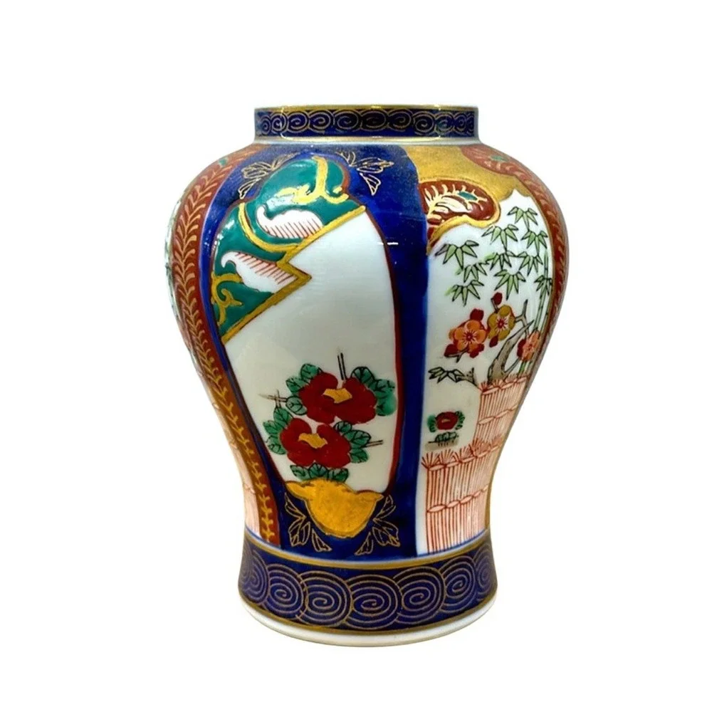 Vtg Gold Imari Japanese Porcelain‎ Vase Hand Painted Floral Gold Gilt 6